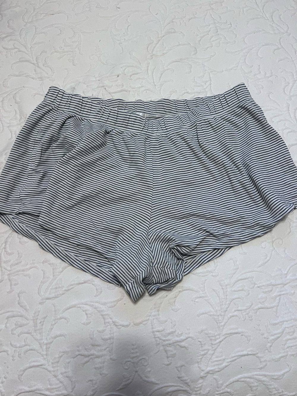 Lake blue white striped pajama lounge shorts Pima cotton size M